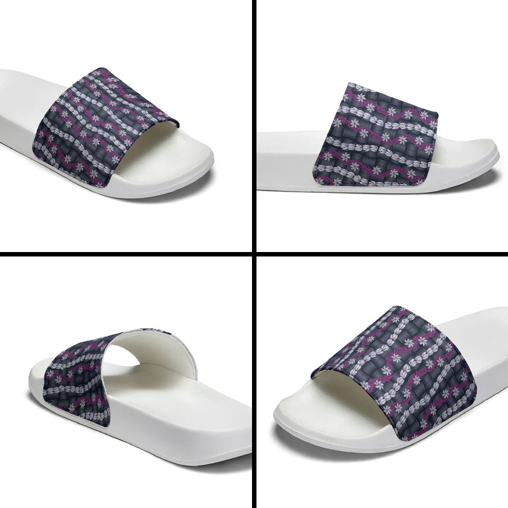 Pikake Maile Tiare Lei Slide Sandals Poni Lauhala Pattern