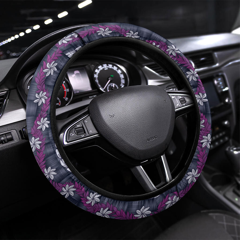 Pikake Maile Tiare Lei Steering Wheel Cover Poni Lauhala Pattern LT01 Universal Fit Purple - Polynesian Pride