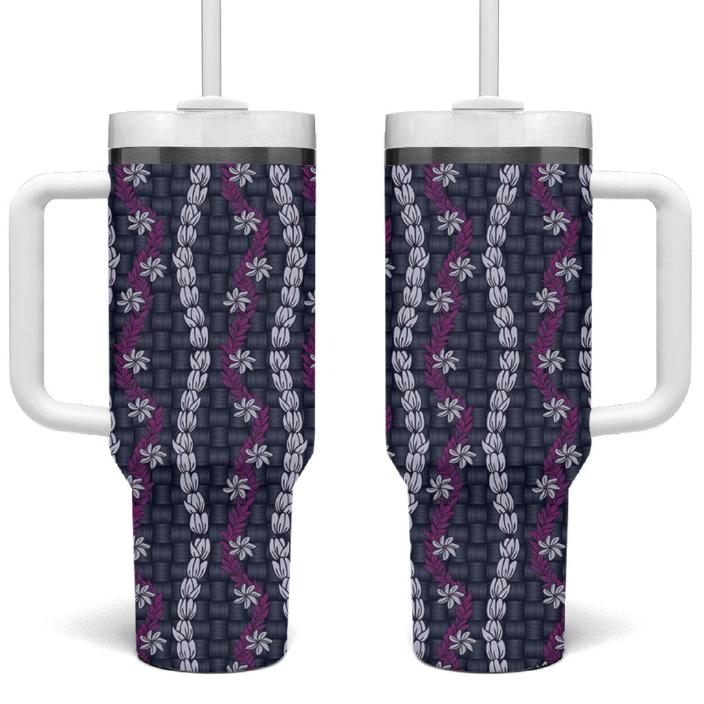 Pikake Maile Tiare Lei Tumbler With Handle Poni Lauhala Pattern LT01 One Size: 40 oz Purple - Polynesian Pride