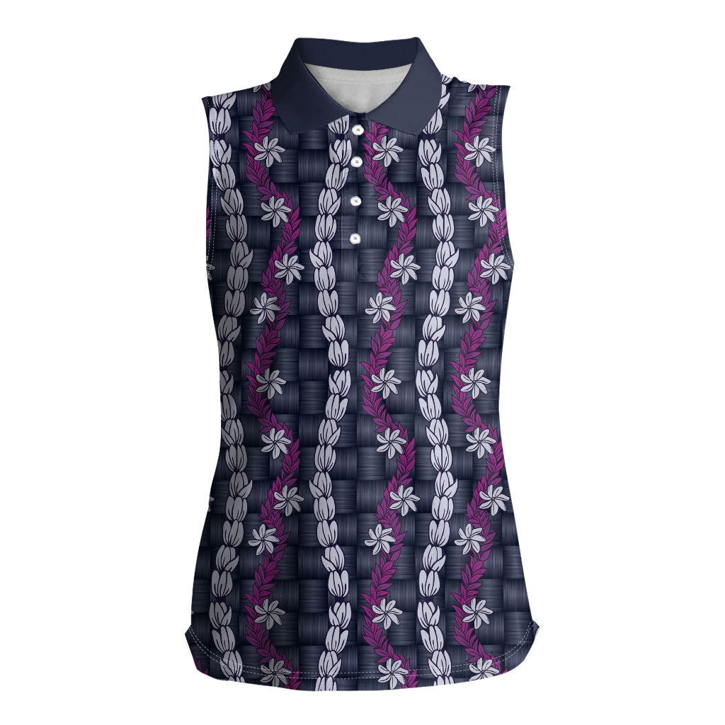 Pikake Maile Tiare Lei Women Sleeveless Polo Shirt Poni Lauhala Pattern LT01 Female Purple - Polynesian Pride