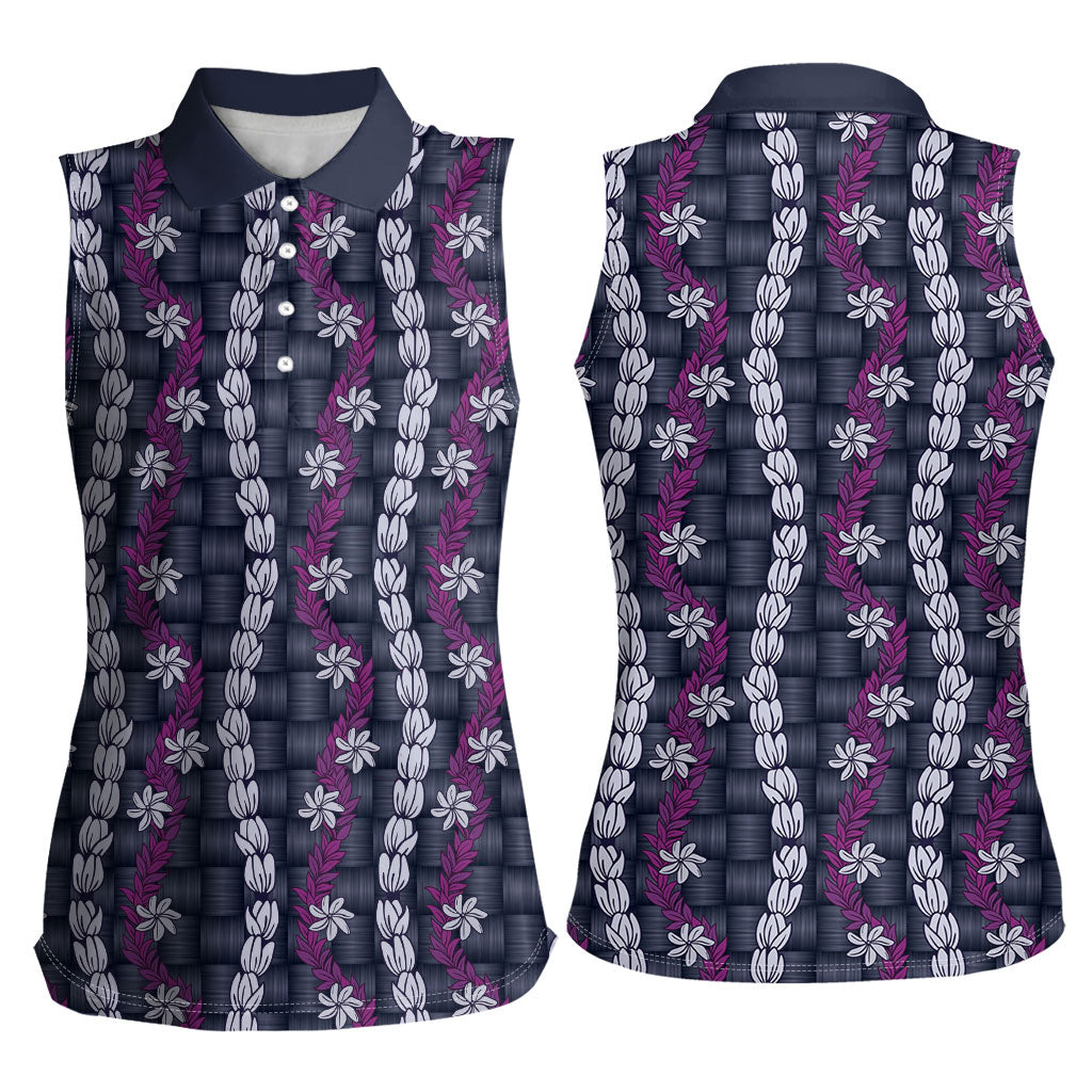Pikake Maile Tiare Lei Women Sleeveless Polo Shirt Poni Lauhala Pattern