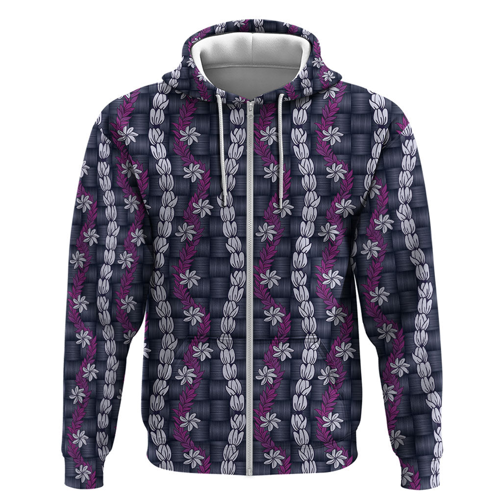 Pikake Maile Tiare Lei Zip Hoodie Poni Lauhala Pattern LT01 Zip Hoodie Purple - Polynesian Pride