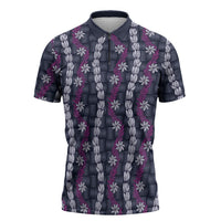 Pikake Maile Tiare Lei Zipper Polo Shirt Poni Lauhala Pattern