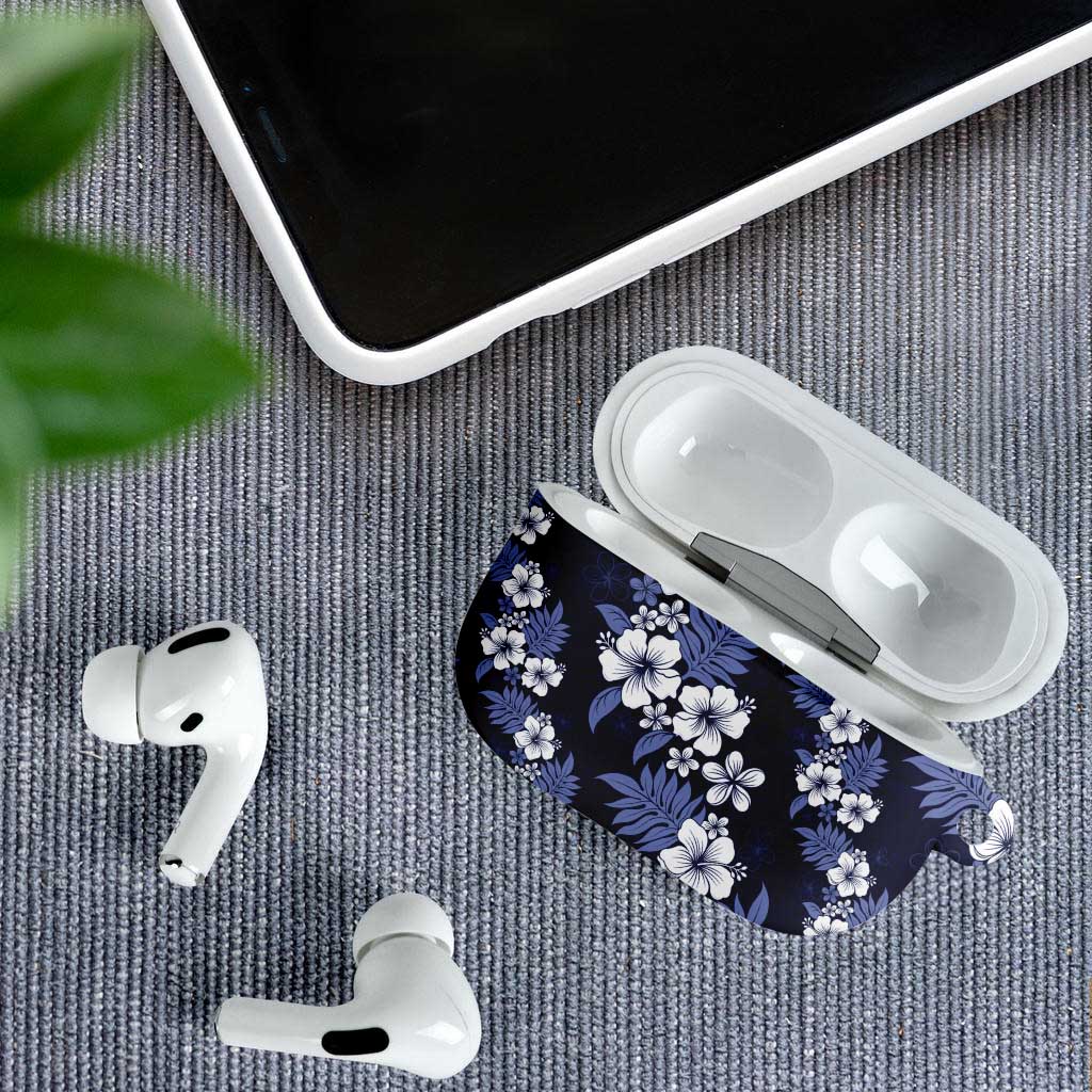 Hawaiian Hibiscus Tribal Floral Blue AirPods Case Polynesian Tapa Pattern - Polynesian Pride