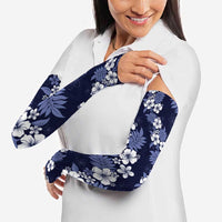Hawaiian Hibiscus Tribal Floral Blue Arm Sleeves Polynesian Tapa Pattern - Polynesian Pride