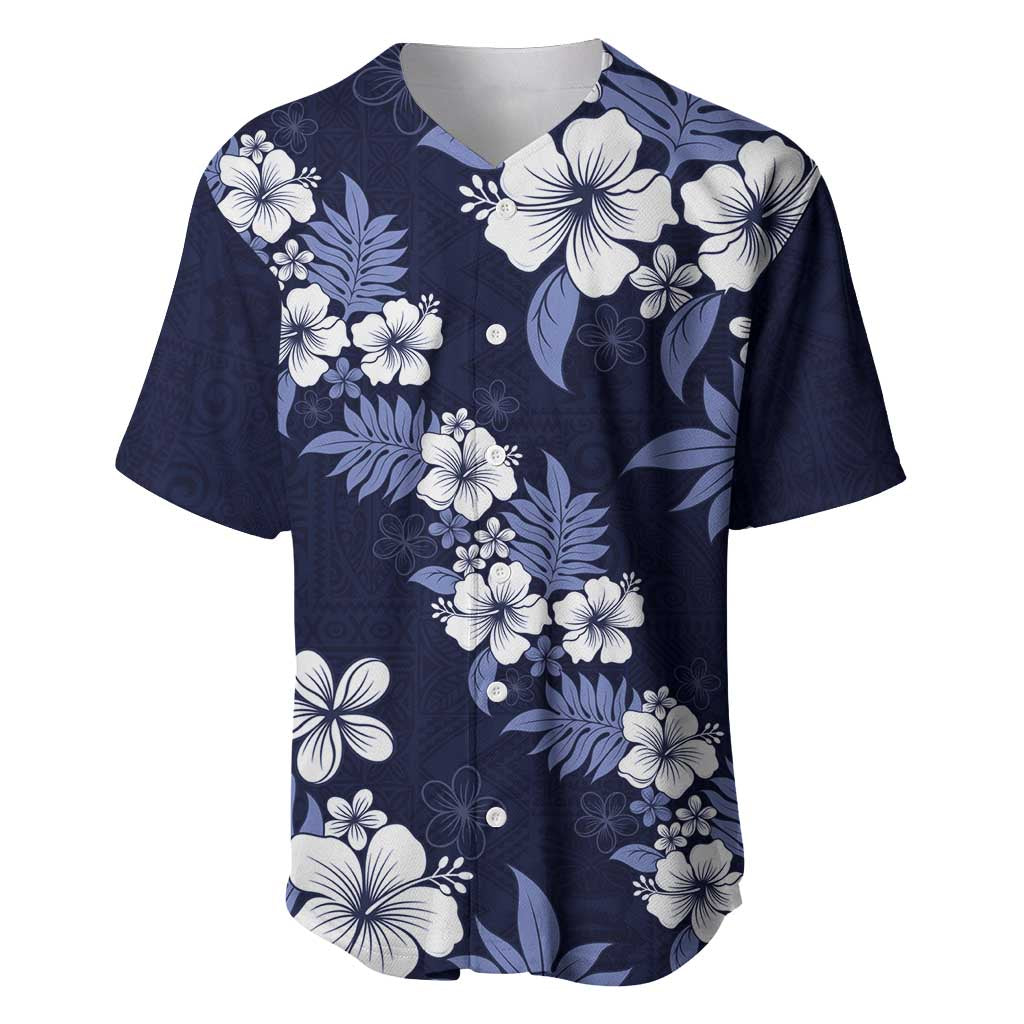 Hawaiian Hibiscus Tribal Floral Blue Baseball Jersey Polynesian Tapa Pattern LT01 Blue - Polynesian Pride