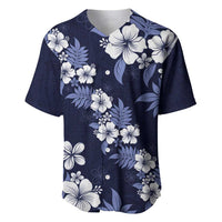 Hawaiian Hibiscus Tribal Floral Blue Baseball Jersey Polynesian Tapa Pattern LT01 Blue - Polynesian Pride