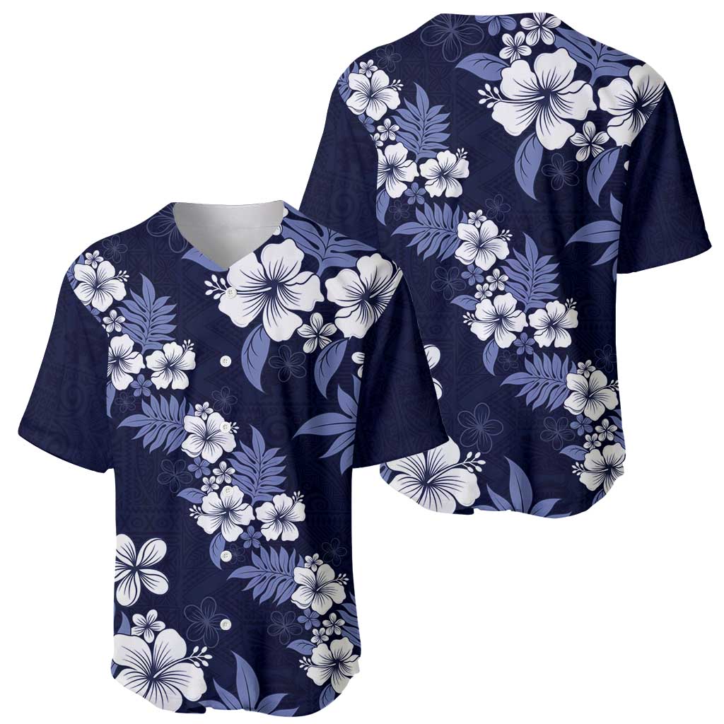 Hawaiian Hibiscus Tribal Floral Blue Baseball Jersey Polynesian Tapa Pattern LT01 - Polynesian Pride