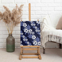 Hawaiian Hibiscus Tribal Floral Blue Canvas Wall Art Polynesian Tapa Pattern - Polynesian Pride
