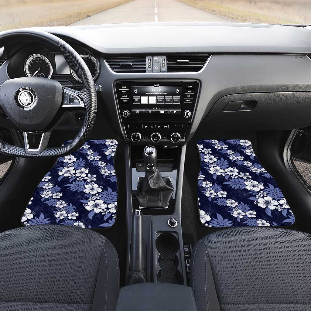Hawaiian Hibiscus Tribal Floral Blue Car Mats Polynesian Tapa Pattern - Polynesian Pride