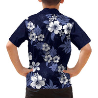 Hawaiian Hibiscus Tribal Floral Blue Family Matching Long Sleeve Bodycon Dress and Hawaiian Shirt Polynesian Tapa Pattern LT01 - Polynesian Pride