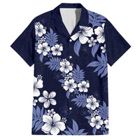Hawaiian Hibiscus Tribal Floral Blue Family Matching Long Sleeve Bodycon Dress and Hawaiian Shirt Polynesian Tapa Pattern LT01 Dad's Shirt - Short Sleeve Blue - Polynesian Pride