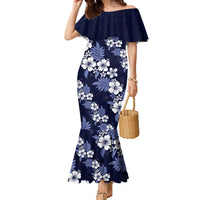 Hawaiian Hibiscus Tribal Floral Blue Family Matching Mermaid Dress and Hawaiian Shirt Polynesian Tapa Pattern LT01 Mom's Dress Blue - Polynesian Pride