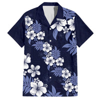 Hawaiian Hibiscus Tribal Floral Blue Family Matching Off The Shoulder Long Sleeve Dress and Hawaiian Shirt Polynesian Tapa Pattern LT01 Dad's Shirt - Short Sleeve Blue - Polynesian Pride