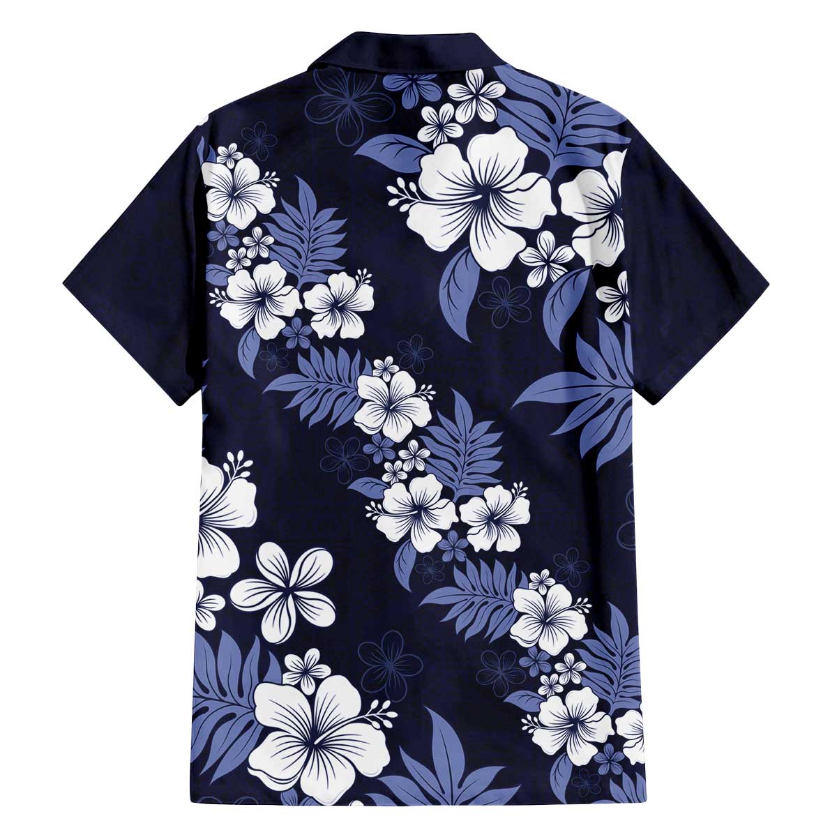 Hawaiian Hibiscus Tribal Floral Blue Family Matching Off The Shoulder Long Sleeve Dress and Hawaiian Shirt Polynesian Tapa Pattern LT01 - Polynesian Pride