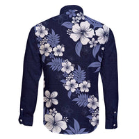 Hawaiian Hibiscus Tribal Floral Blue Family Matching Off Shoulder Maxi Dress and Hawaiian Shirt Polynesian Tapa Pattern LT01 - Polynesian Pride