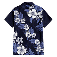 Hawaiian Hibiscus Tribal Floral Blue Family Matching Off Shoulder Short Dress and Hawaiian Shirt Polynesian Tapa Pattern LT01 - Polynesian Pride