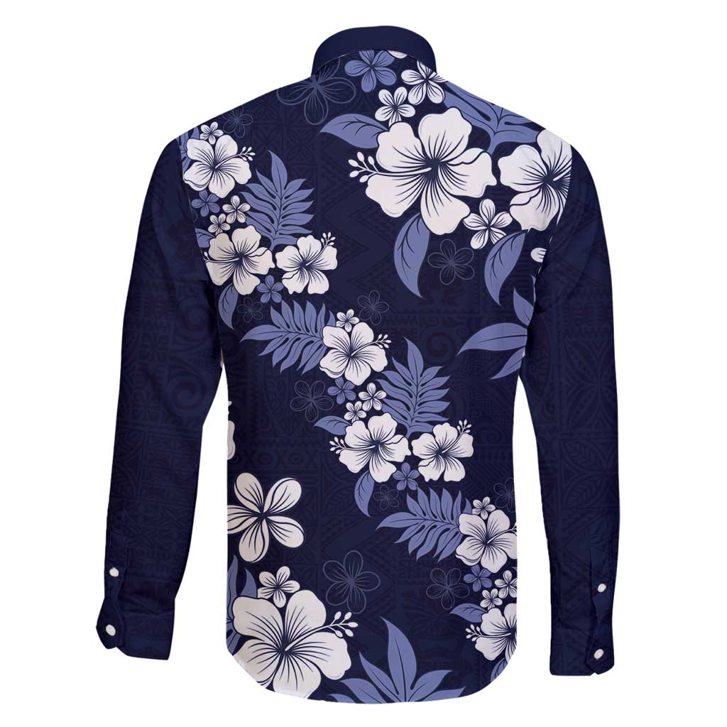 Hawaiian Hibiscus Tribal Floral Blue Family Matching Off Shoulder Short Dress and Hawaiian Shirt Polynesian Tapa Pattern LT01 - Polynesian Pride