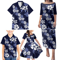 Hawaiian Hibiscus Tribal Floral Blue Family Matching Puletasi and Hawaiian Shirt Polynesian Tapa Pattern LT01 - Polynesian Pride