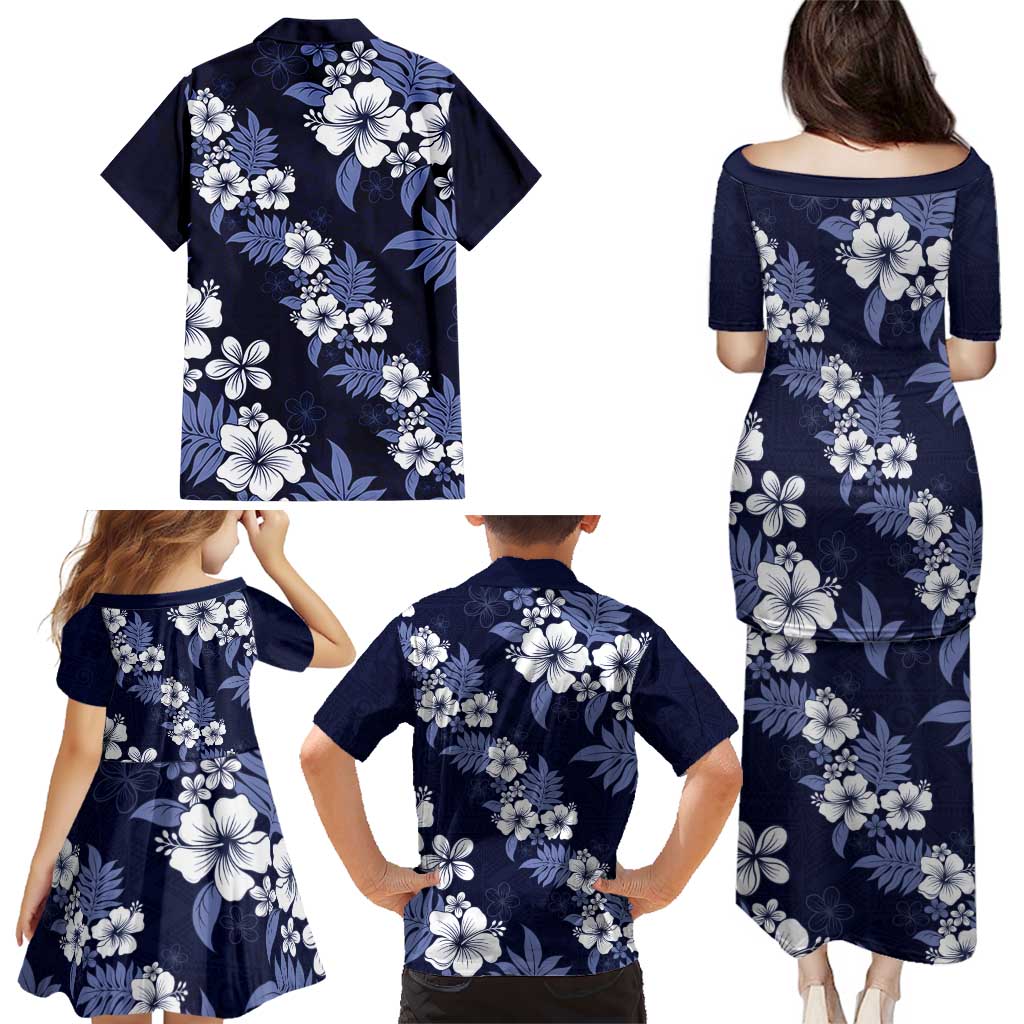 Hawaiian Hibiscus Tribal Floral Blue Family Matching Puletasi and Hawaiian Shirt Polynesian Tapa Pattern LT01 - Polynesian Pride