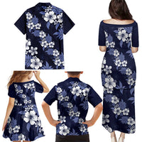 Hawaiian Hibiscus Tribal Floral Blue Family Matching Puletasi and Hawaiian Shirt Polynesian Tapa Pattern LT01 - Polynesian Pride
