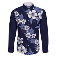 Hawaiian Hibiscus Tribal Floral Blue Family Matching Puletasi and Hawaiian Shirt Polynesian Tapa Pattern LT01 Dad's Shirt - Long Sleeve Blue - Polynesian Pride
