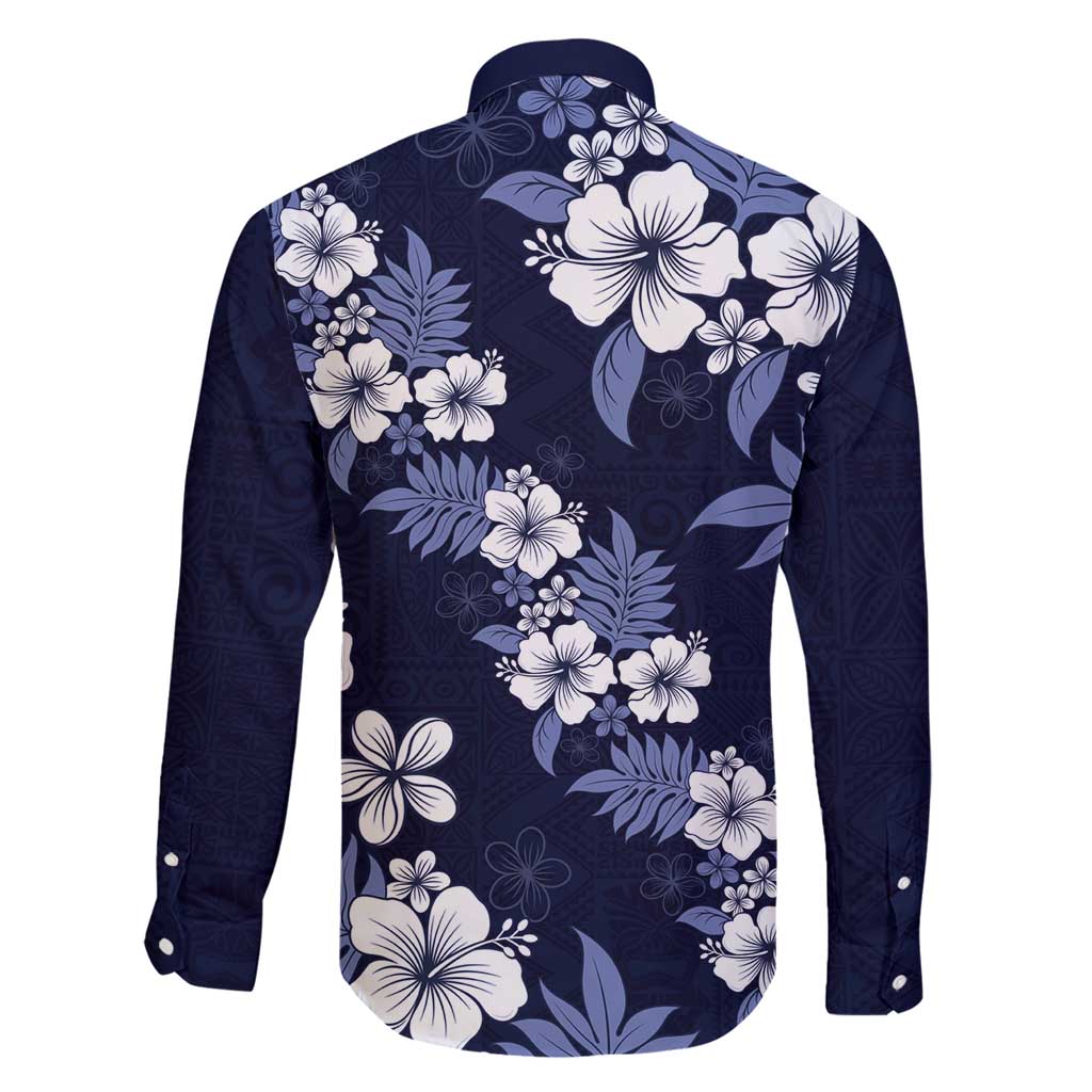 Hawaiian Hibiscus Tribal Floral Blue Family Matching Short Sleeve Bodycon Dress and Hawaiian Shirt Polynesian Tapa Pattern LT01 - Polynesian Pride