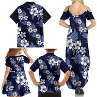 Hawaiian Hibiscus Tribal Floral Blue Family Matching Summer Maxi Dress and Hawaiian Shirt Polynesian Tapa Pattern LT01 - Polynesian Pride