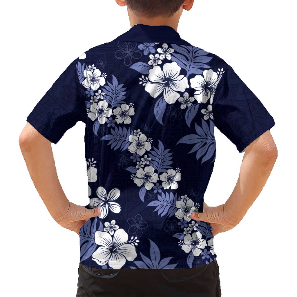 Hawaiian Hibiscus Tribal Floral Blue Family Matching Tank Maxi Dress and Hawaiian Shirt Polynesian Tapa Pattern LT01 - Polynesian Pride