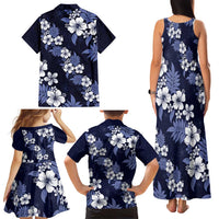 Hawaiian Hibiscus Tribal Floral Blue Family Matching Tank Maxi Dress and Hawaiian Shirt Polynesian Tapa Pattern LT01 - Polynesian Pride