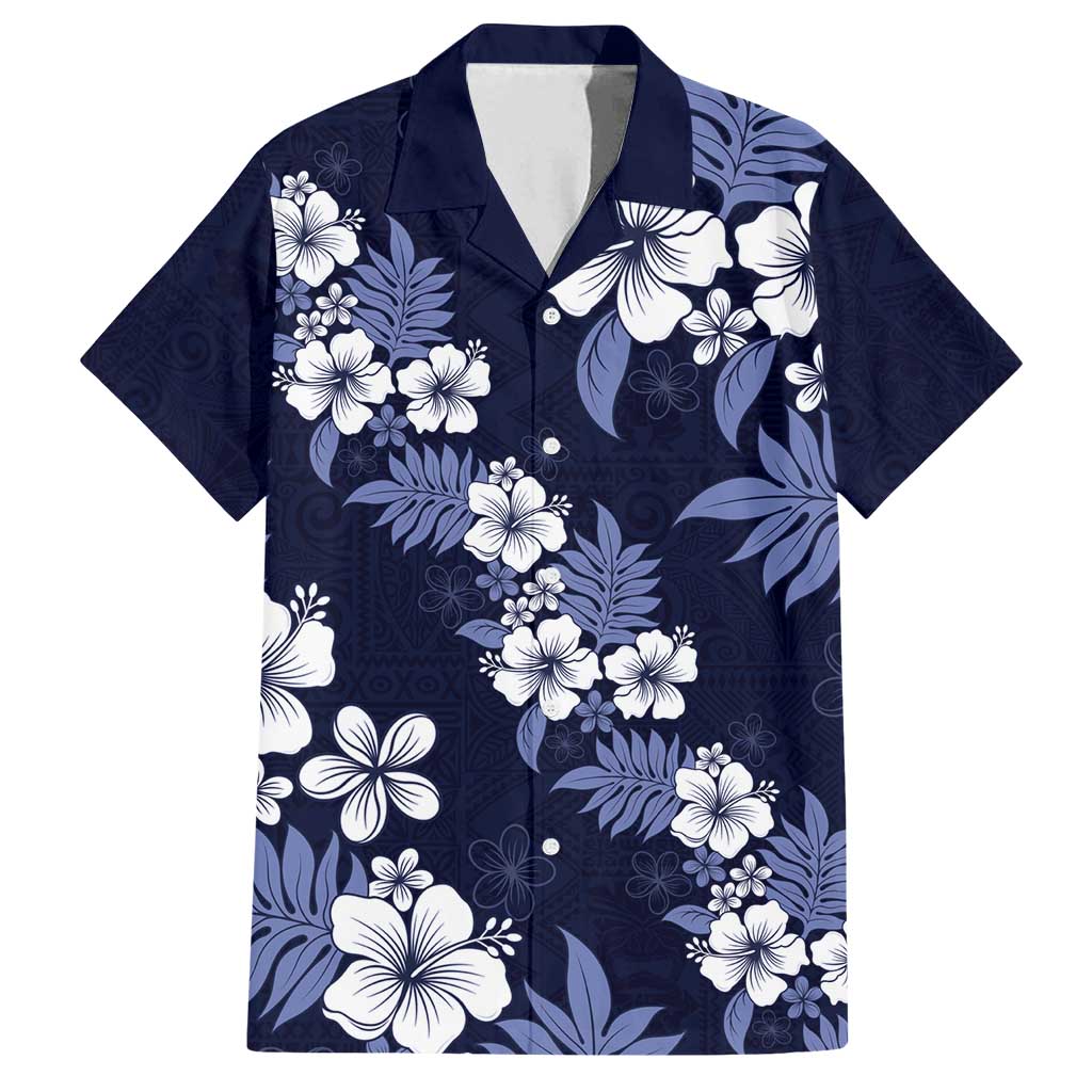 Hawaiian Hibiscus Tribal Floral Blue Family Matching Tank Maxi Dress and Hawaiian Shirt Polynesian Tapa Pattern LT01 Dad's Shirt - Short Sleeve Blue - Polynesian Pride