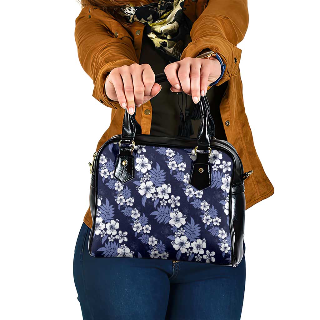 Hawaiian Hibiscus Tribal Floral Blue Shoulder Handbag Polynesian Tapa Pattern - Polynesian Pride
