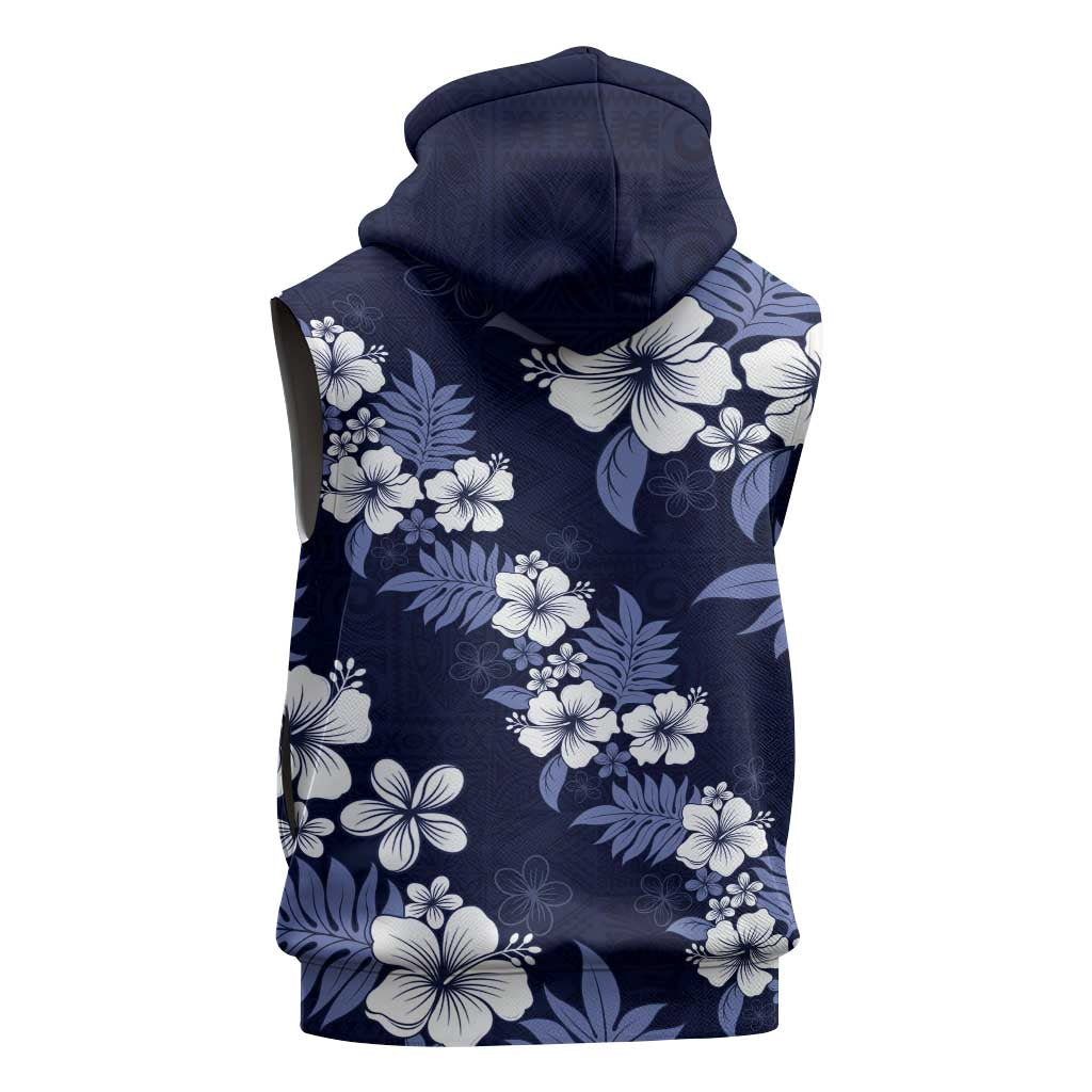 Hawaiian Hibiscus Tribal Floral Blue Sleeveless Hoodie Polynesian Tapa Pattern LT01 - Polynesian Pride