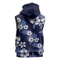 Hawaiian Hibiscus Tribal Floral Blue Sleeveless Hoodie Polynesian Tapa Pattern LT01 - Polynesian Pride