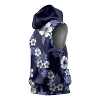 Hawaiian Hibiscus Tribal Floral Blue Sleeveless Hoodie Polynesian Tapa Pattern LT01 - Polynesian Pride