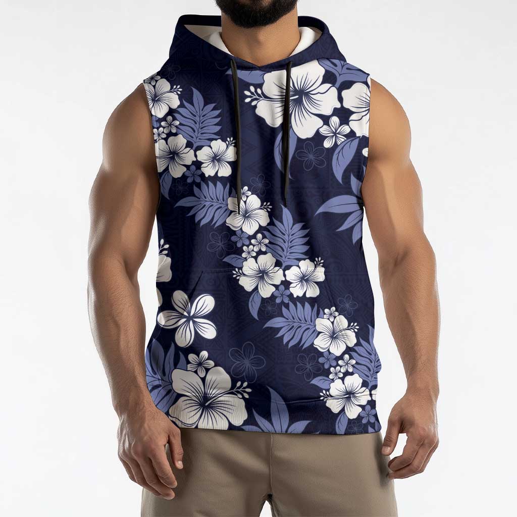 Hawaiian Hibiscus Tribal Floral Blue Sleeveless Hoodie Polynesian Tapa Pattern LT01 - Polynesian Pride