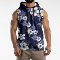 Hawaiian Hibiscus Tribal Floral Blue Sleeveless Hoodie Polynesian Tapa Pattern LT01 - Polynesian Pride