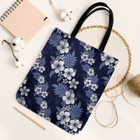 Hawaiian Hibiscus Tribal Floral Blue Tote Bag Polynesian Tapa Pattern - Polynesian Pride