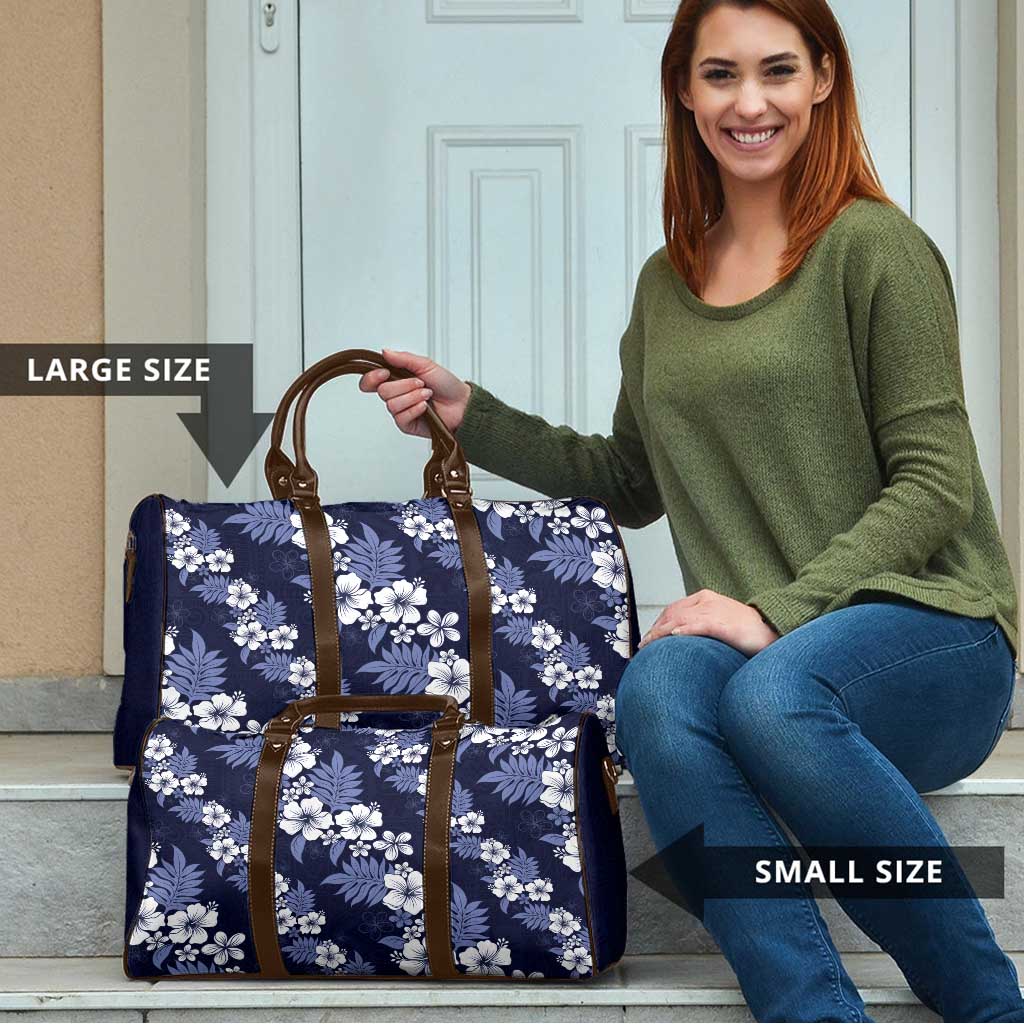Hawaiian Hibiscus Tribal Floral Blue Travel Bag Polynesian Tapa Pattern - Polynesian Pride