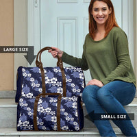 Hawaiian Hibiscus Tribal Floral Blue Travel Bag Polynesian Tapa Pattern - Polynesian Pride