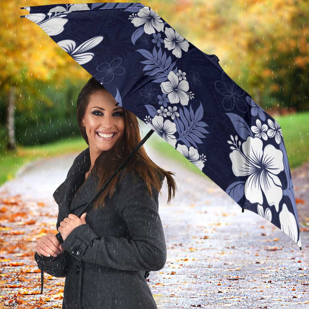 Hawaiian Hibiscus Tribal Floral Blue Umbrella Polynesian Tapa Pattern - Polynesian Pride