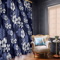 Hawaiian Hibiscus Tribal Floral Blue Window Curtain Polynesian Tapa Pattern - Polynesian Pride