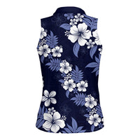 Hawaiian Hibiscus Tribal Floral Blue Women Sleeveless Polo Shirt Polynesian Tapa Pattern LT01 - Polynesian Pride