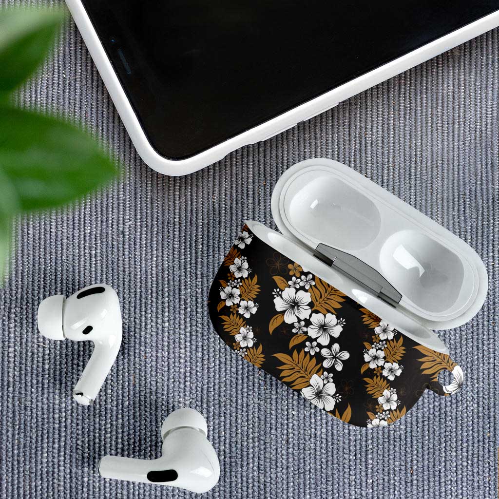 Hawaiian Hibiscus Tribal Floral Brown AirPods Case Polynesian Tapa Pattern - Polynesian Pride