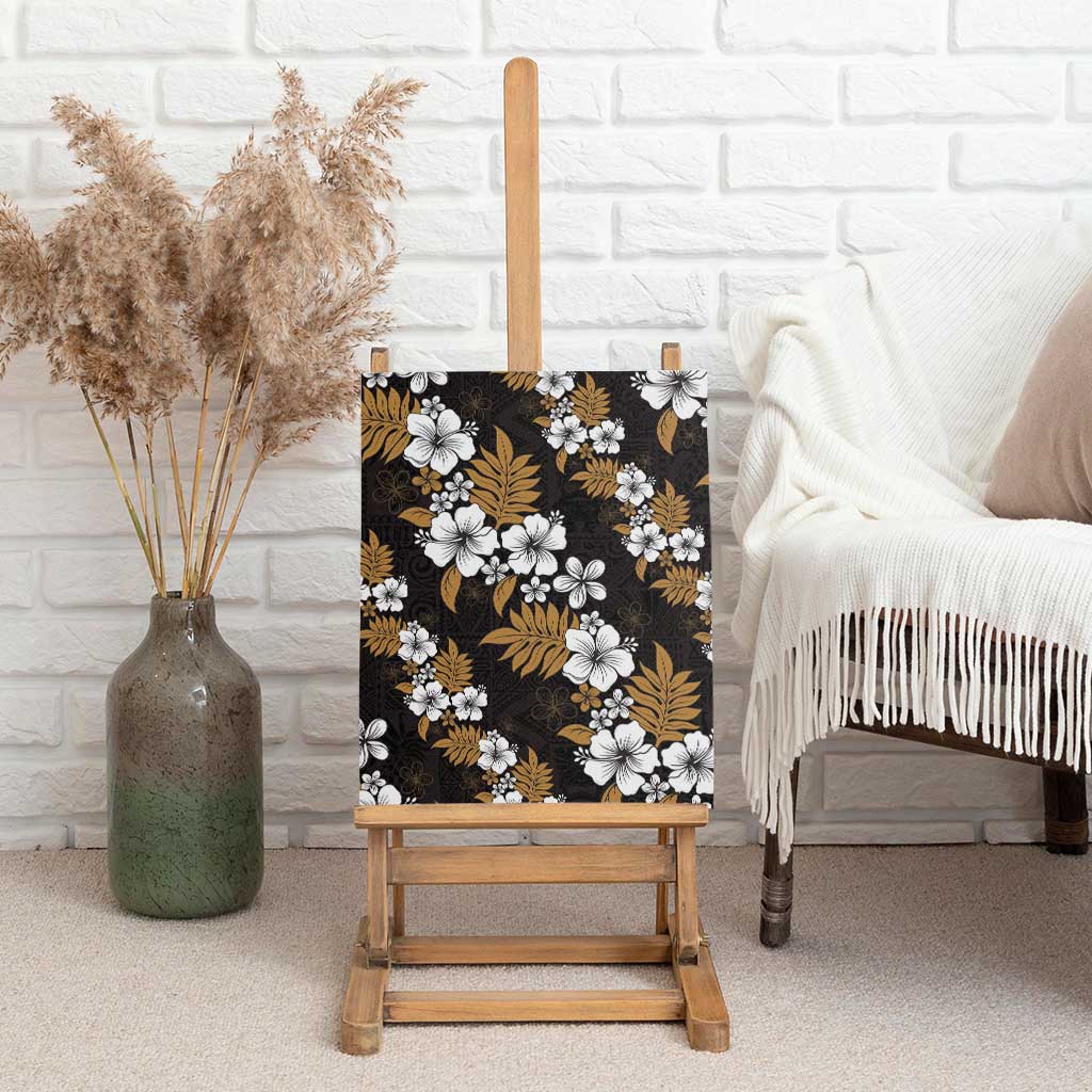 Hawaiian Hibiscus Tribal Floral Brown Canvas Wall Art Polynesian Tapa Pattern - Polynesian Pride