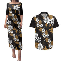 Hawaiian Hibiscus Tribal Floral Brown Couples Matching Puletasi and Hawaiian Shirt Polynesian Tapa Pattern LT01 Brown - Polynesian Pride