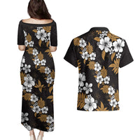 Hawaiian Hibiscus Tribal Floral Brown Couples Matching Puletasi and Hawaiian Shirt Polynesian Tapa Pattern LT01 - Polynesian Pride