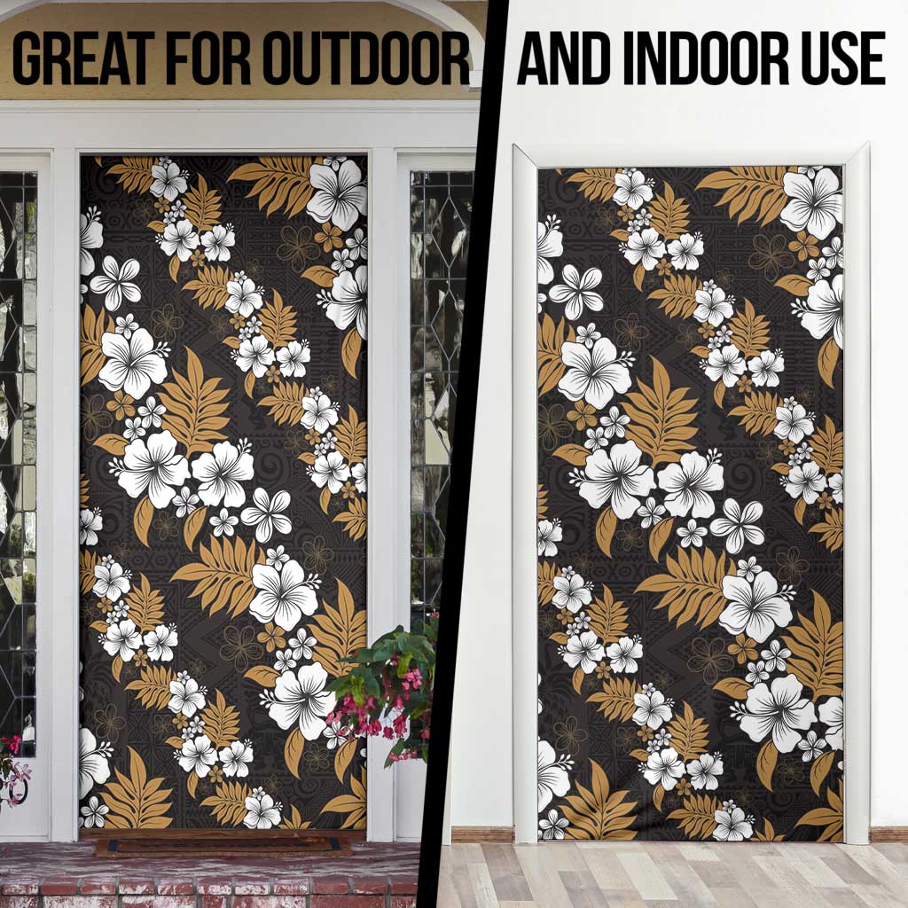 Hawaiian Hibiscus Tribal Floral Brown Door Cover Polynesian Tapa Pattern - Polynesian Pride
