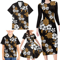 Hawaiian Hibiscus Tribal Floral Brown Family Matching Long Sleeve Bodycon Dress and Hawaiian Shirt Polynesian Tapa Pattern LT01 - Polynesian Pride