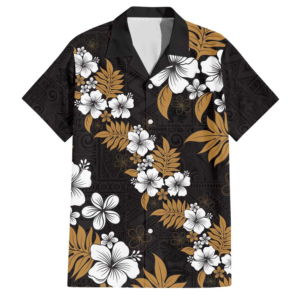 Hawaiian Hibiscus Tribal Floral Brown Family Matching Long Sleeve Bodycon Dress and Hawaiian Shirt Polynesian Tapa Pattern LT01 Dad's Shirt - Short Sleeve Brown - Polynesian Pride